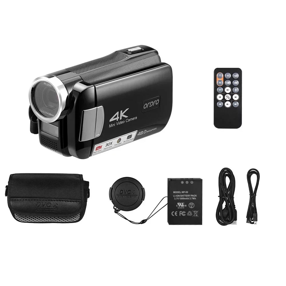ORDRO 4K Digital Video Camera AC2 Camcorder with 48MP 30X Zoom IR Night Vision IPS Touchscreen for Filmmaking Vlogging
