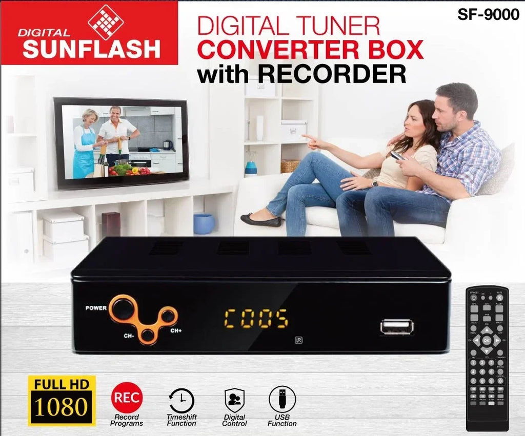 ATSC Digital TV Converter Box for Analog and Digital HDTV, providing Live 1080P viewing with TV Recording & Playback, HDMI Output, Timer Setting, TV Tuner Functionality, Access to Free Digital Channel