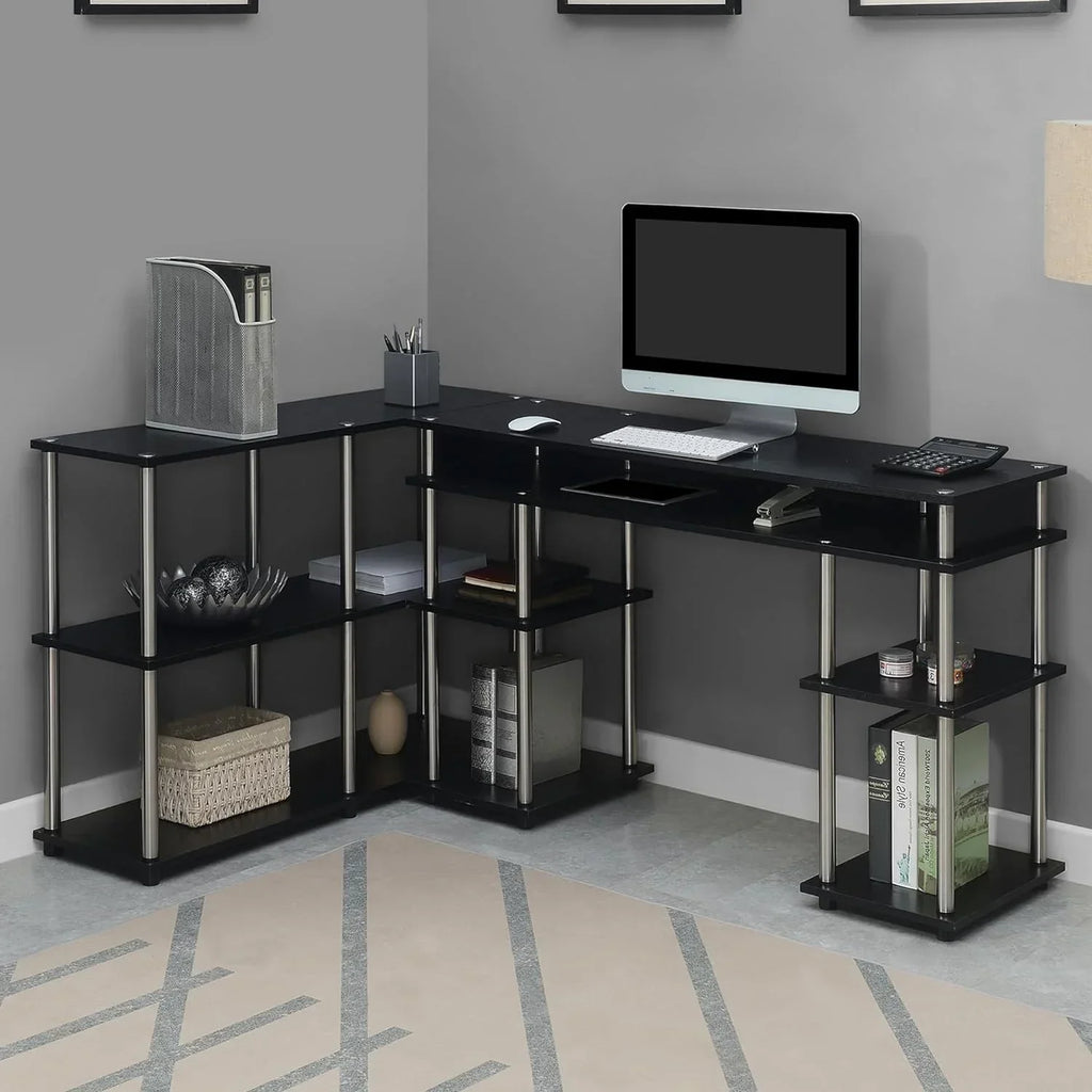 HOZO Designs2Go No Tools Office Contemporary Home Study, Modern Organization, 2-Piece Set (Desk, Console Table), Black