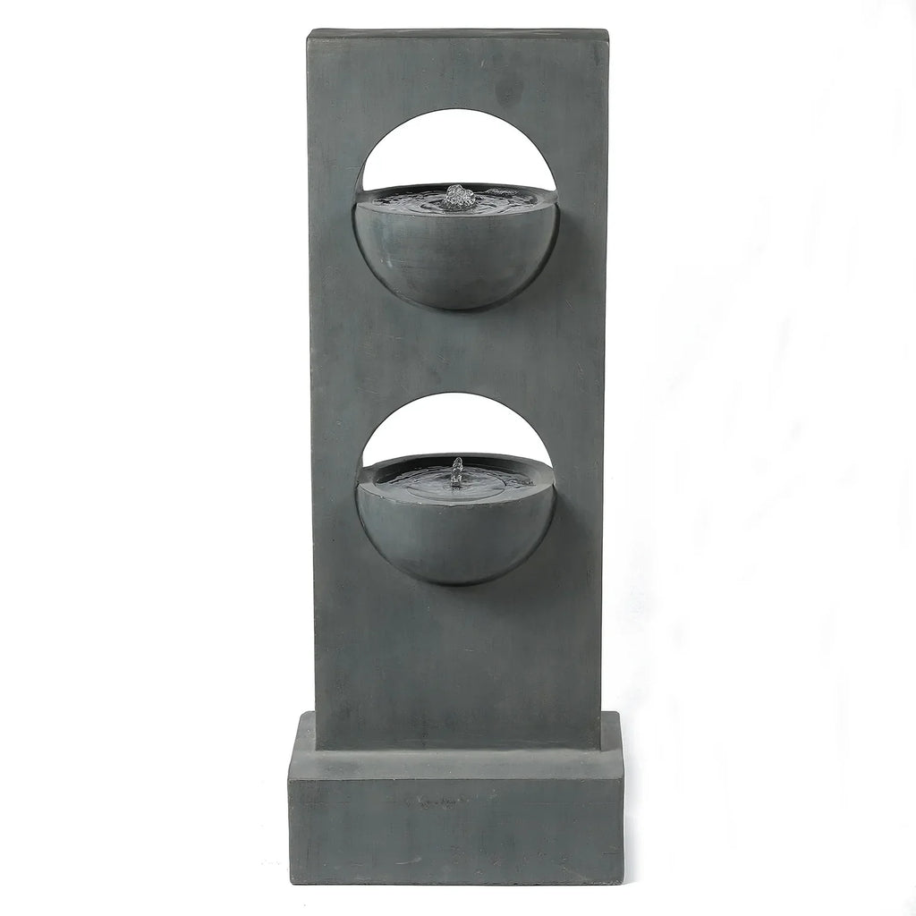 HomeStock Vintage Visions Gray Cement Column Two Tier Bowl Bubbler Outdoor Fountain