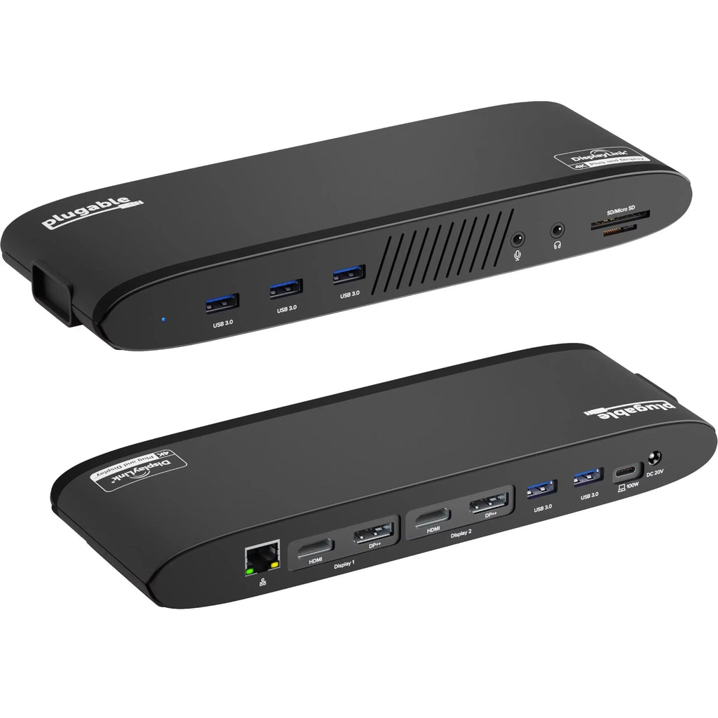 Plugable 13-in-1 USB C Docking Station Dual Monitor, 100W Charging, Dual 4K Displays 2x HDMI or 2x DisplayPort, Compatible with Mac, Windows, Thunderbolt 3 / 4, USB-C (5x USB, Ethernet, SD Card Reader