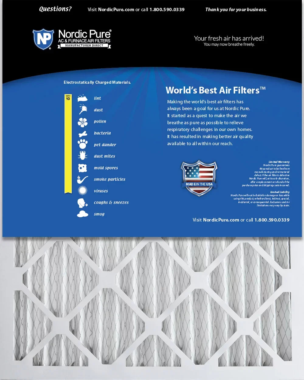 Nordic Pure 18x24x2 Pleated MERV 10 Air Filters 3 Pack