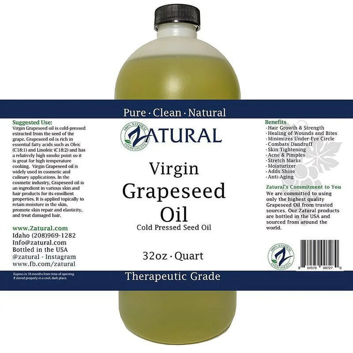 GrapeSeed Oil-Cold Pressed, Virgin, Undiluted, 100% Pure Grape Seed Oil (128 Ounce (1 Gallon))