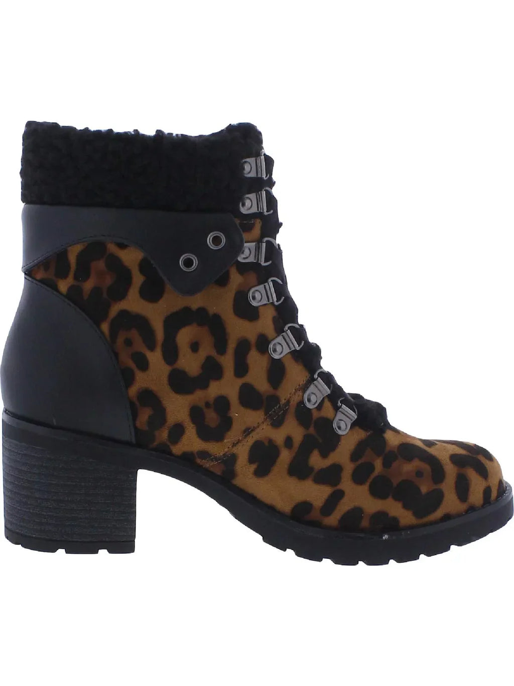 JANE AND THE SHOE Womens Brown Leopard Print Plush Trim Hiker Padded Lug Sole Emilia Round Toe Block Heel Lace-Up Booties 8
