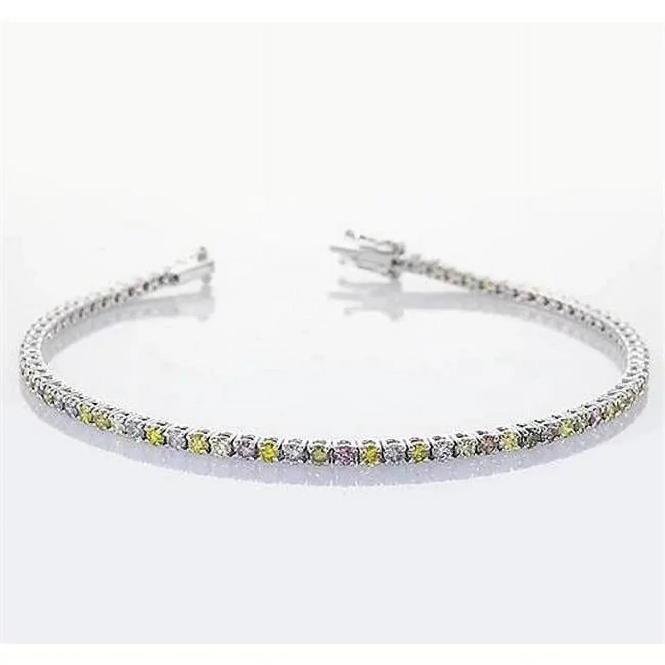 Harry Chad Enterprises 56635 4 CT Pink, Yellow - Green & White Sapphire Prong Tennis Bracelet