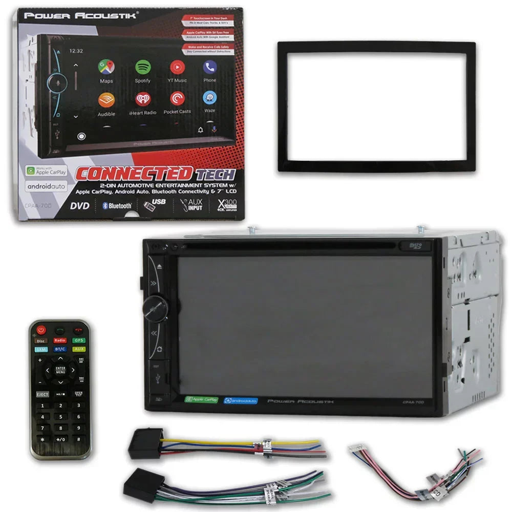 Power Acoustik CPAA-70D 2 Din 7" DVD CD Stereo Bluetooth W/ Apple Carplay & Android Auto with DCO Full License Plate Night Vision Waterproof Back-up Camera