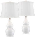 TJUNBOLIFE Lighting Jane Modern Table Lamps 25" Tall  White Ceramic Double Gourd Softback Fabric Tapered Drum Shade for Bedroom Living Room House Home Bedside Nightstand Office Entryw