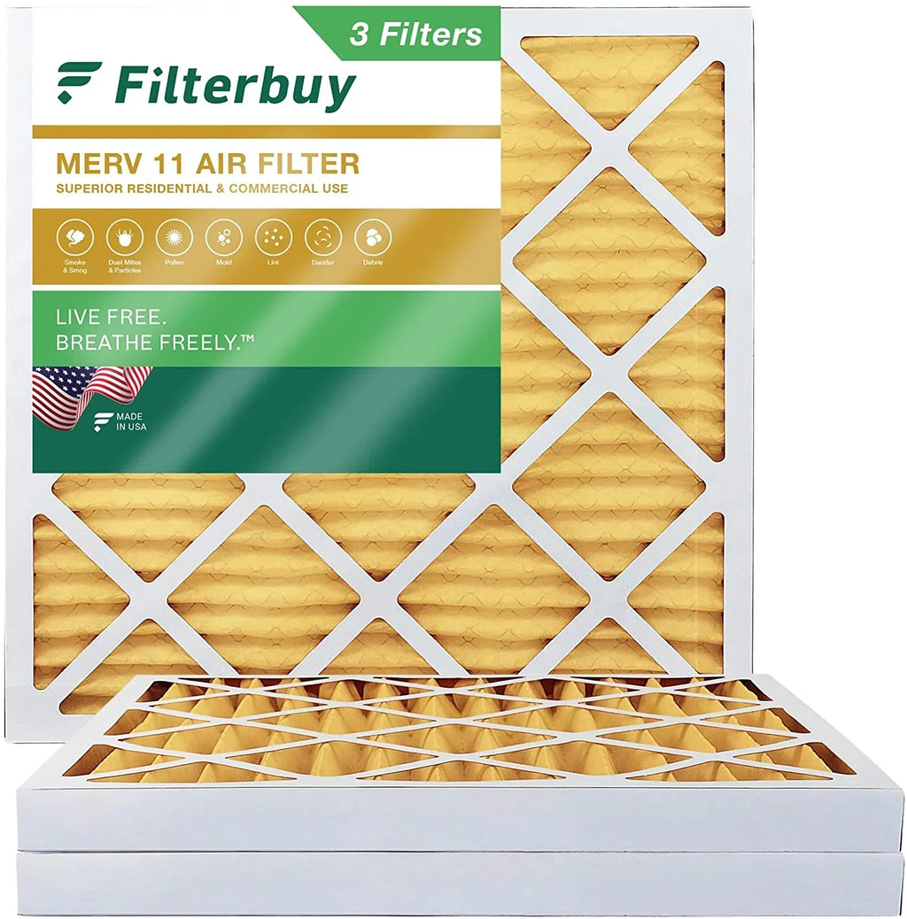 Filterbuy 20x20x2 MERV 11 Pleated HVAC AC Furnace Air Filters (3-Pack)