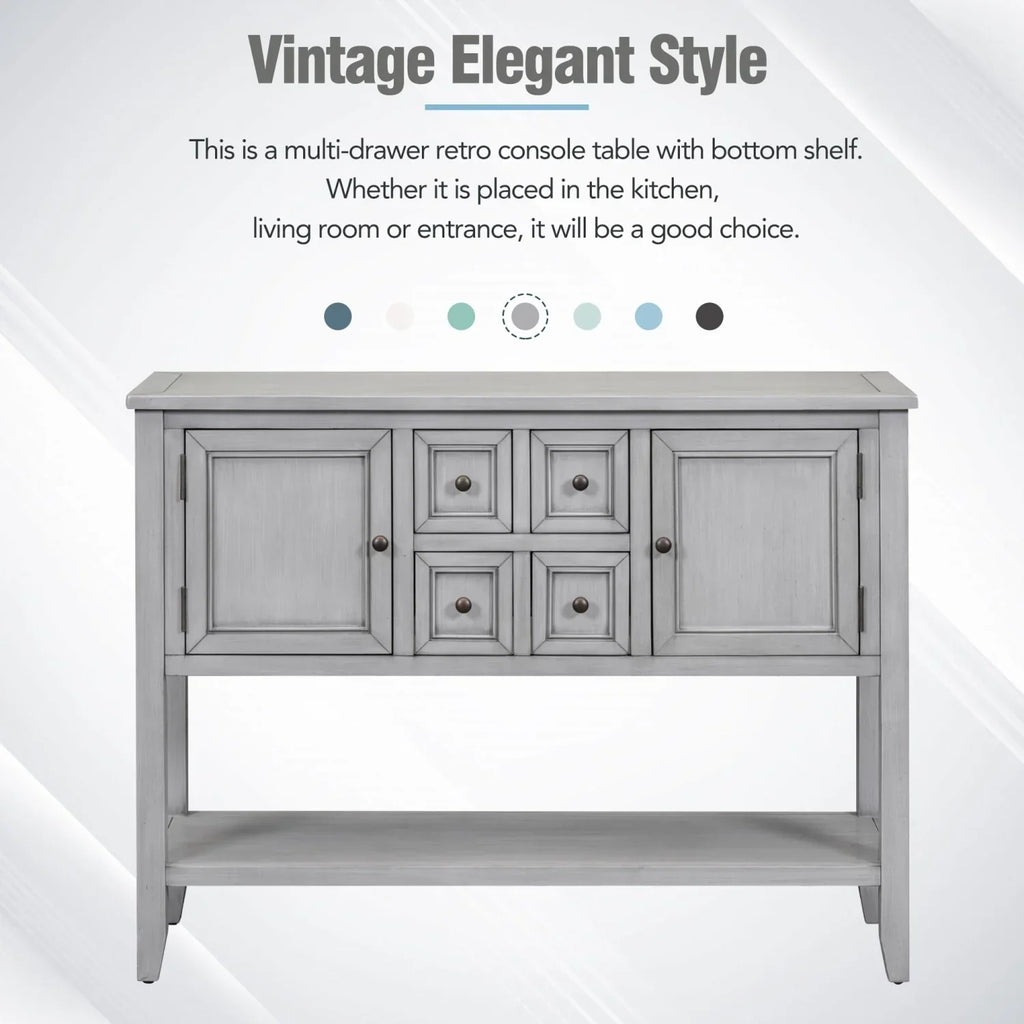 TREXM Cambridge Series Ample Storage Vintage Console Table with Four Small Drawers and Bottom Shelf for Living Rooms  Entrances and Kitchens (Espresso  OLD SKU  WF190263AAP)