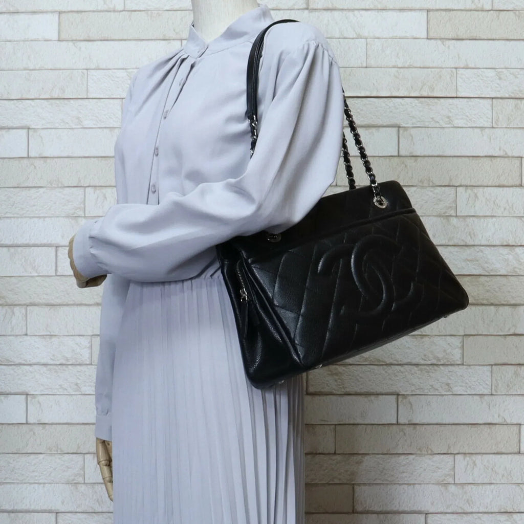 Pre-Owned CHANEL Cocomark Matelasse Shoulder Bag Caviar Skin A67294 Black Women's Chain BRB10010000013230 (Good)