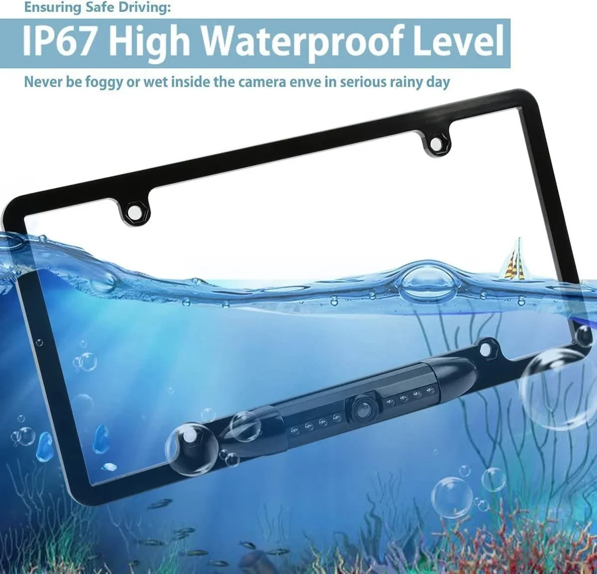 CAM115 Backup Camera Frame License Plate Compatible with Clarion, Dual, BOSS, Jensen, Stinger, Pioneer, SoundStream, Sony, Kenwood, JVC, Rockford Fosgate,