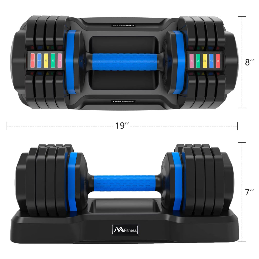 Adrinfly Adjustable Dumbbell - 55lb x2 Dumbbell Set of 2 with Anti-Slip Handle, Fast Adjust Weight by Turning Handle with Tray, Exercise Fitness Dumbbell Suitable for Full Body Workout