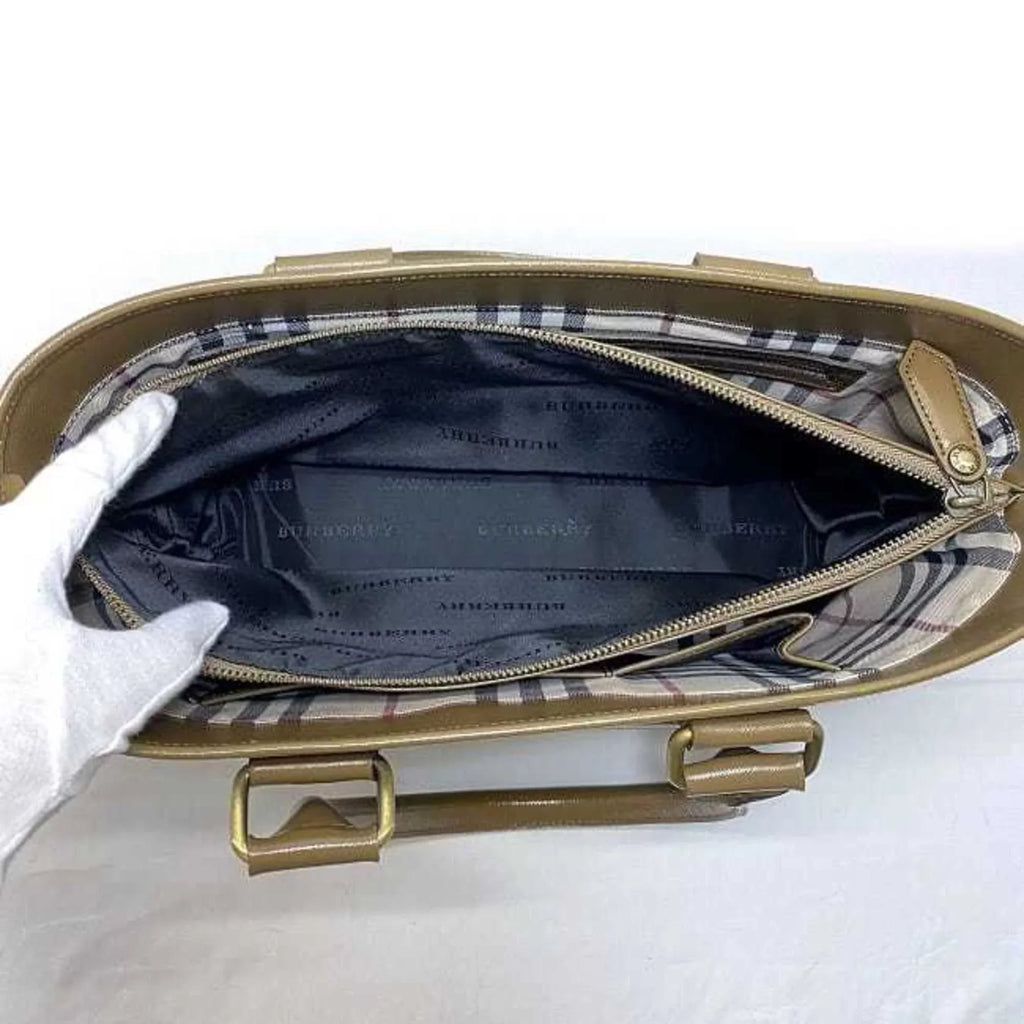 Pre-Owned Burberry tote bag brown beige PVC leather BURBERRY handbag ladies (Good)