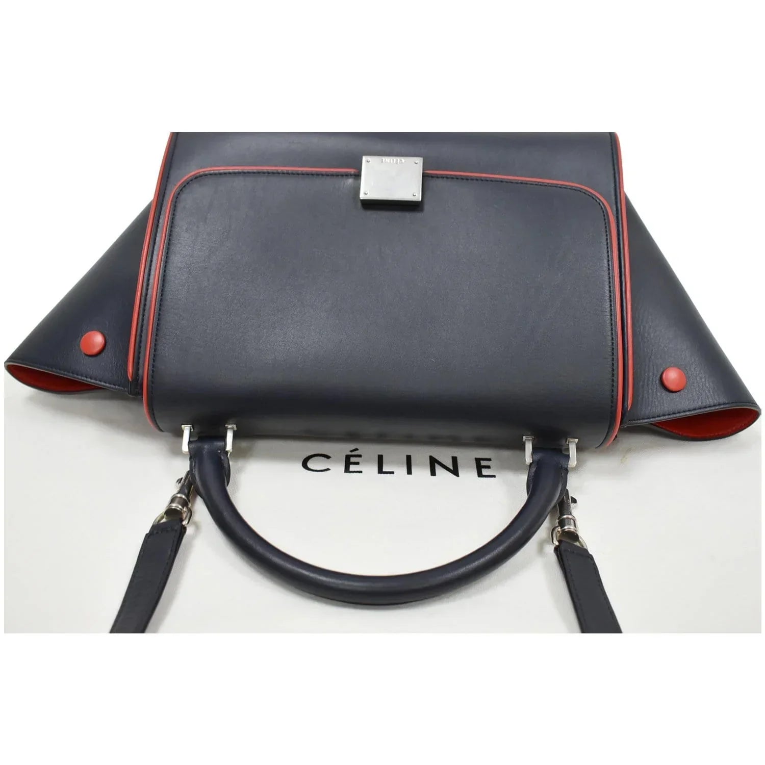 Pre-owned CELINE Trapeze Small 2way Leather Tote Shoulder Bag Blue