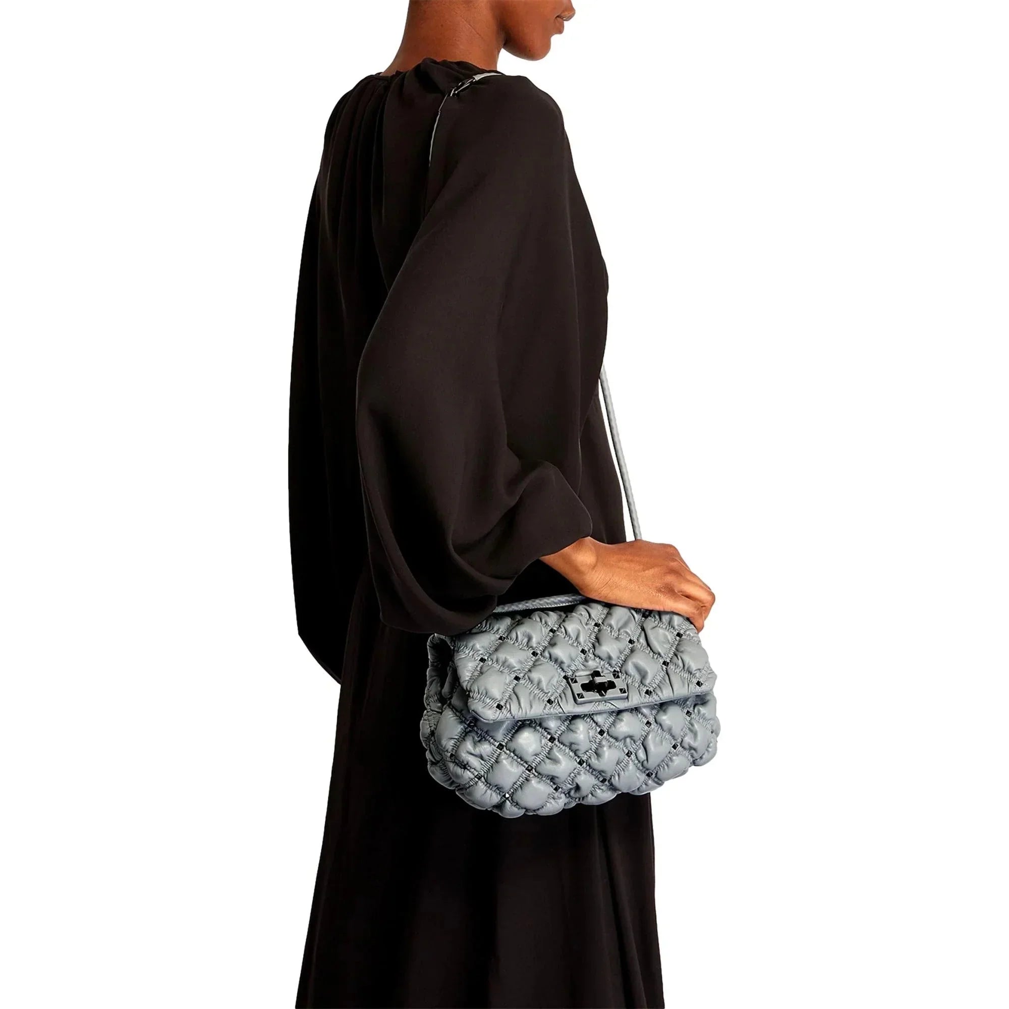 Valentino Garavani Spike Me Gray Leather Crossbody Bag Medium