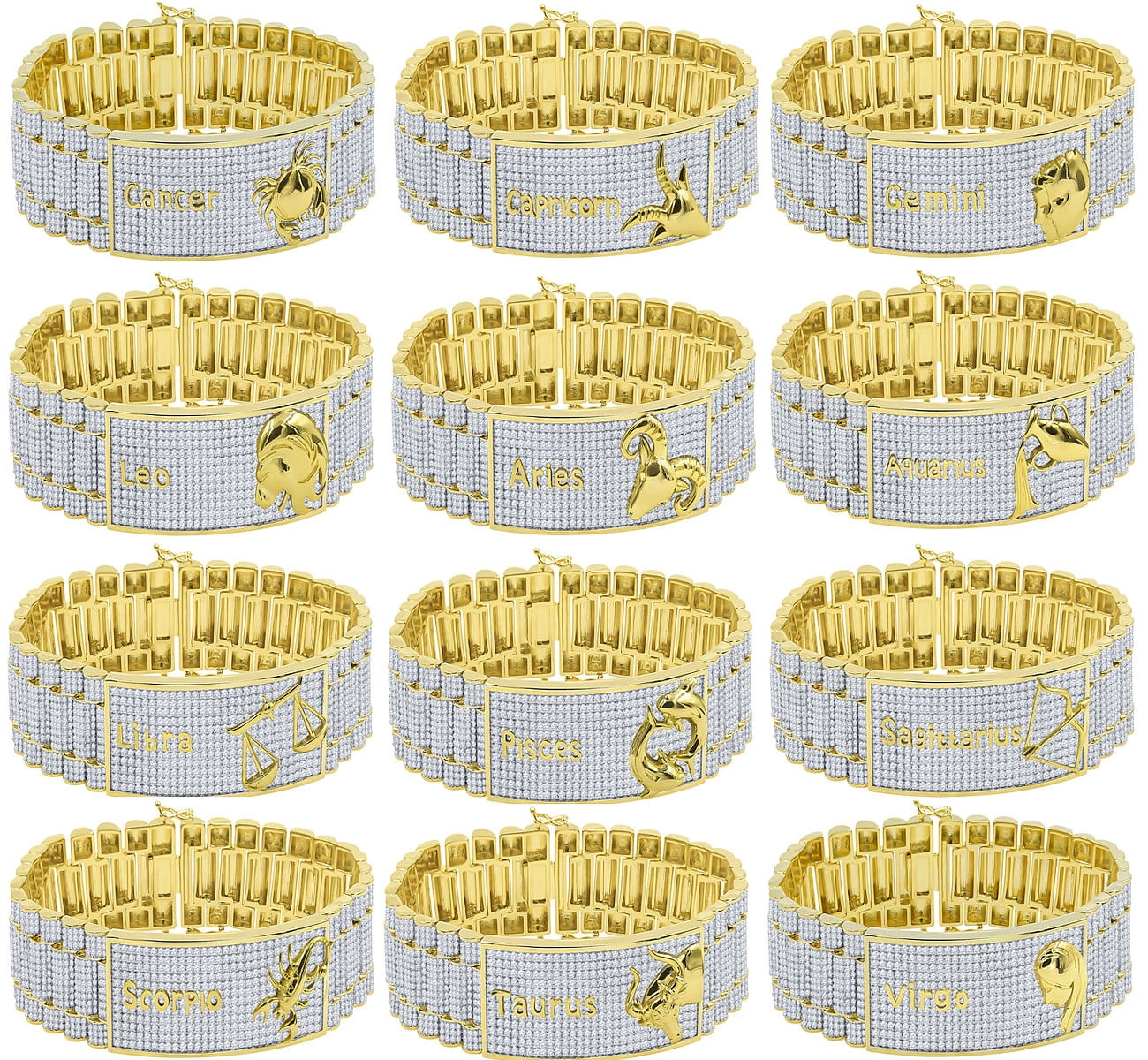 Mens Zodiac Sign Astrology Horoscope Scorpio 14K Gold Finish Simulated Diamond Bracelet 8.5''