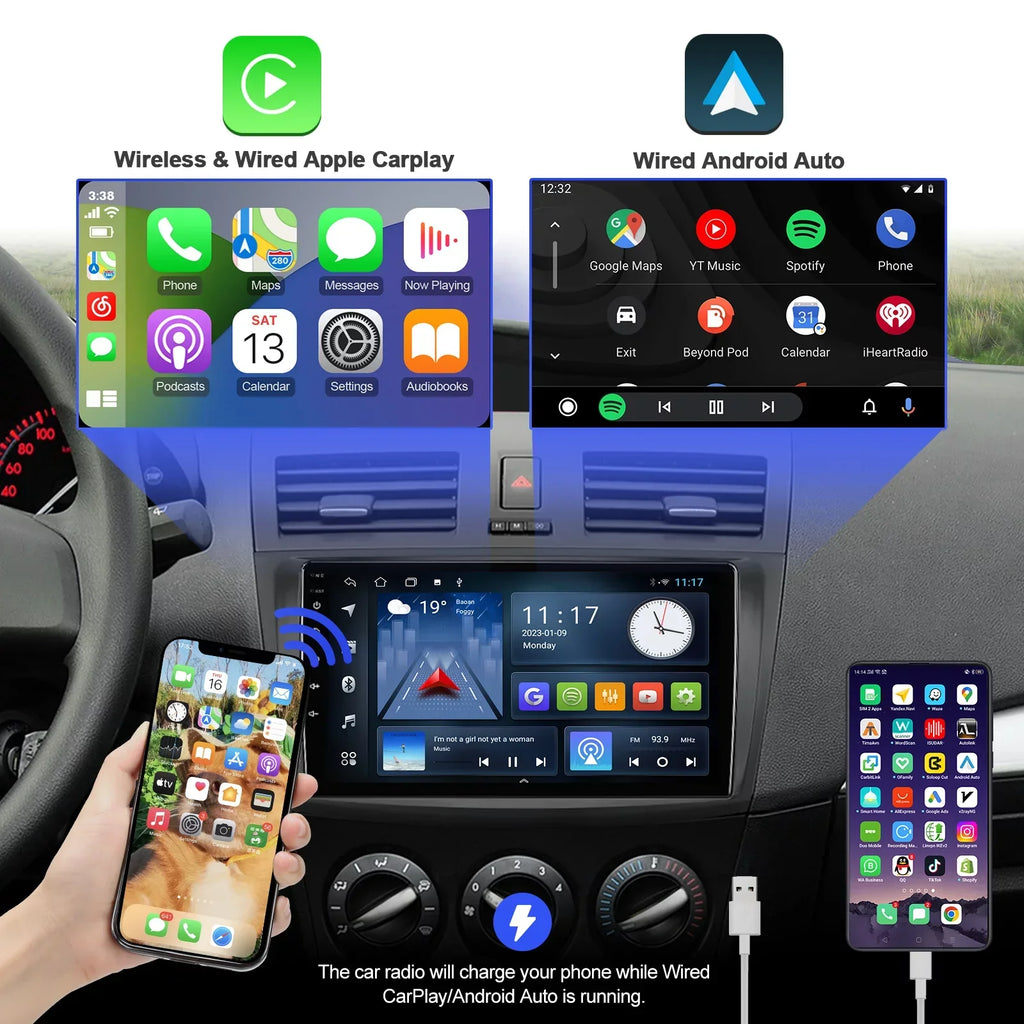 Android 10 Double Din Car stereo for Mazda 3 2010 2011 2012 2013 with 9 Inch TouchScreen Radio Built-in Wireless Carplay/Android Auto/GPS/Bluetooth/FM/AUX-in/Steering Wheel Control Backup Camera 2+32G