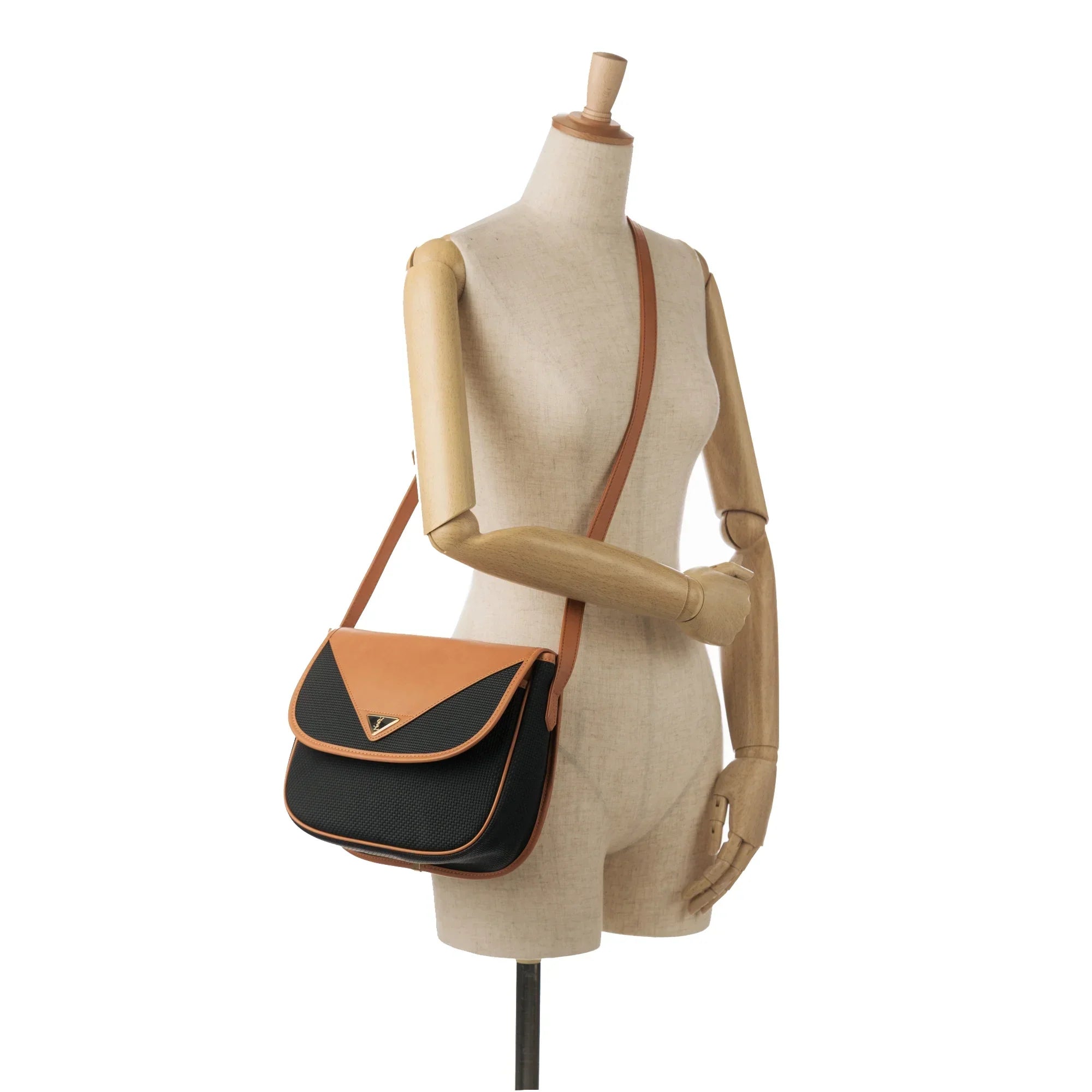 Pre-Owned Authenticated YSL Crossbody Bag Coated Canvas Fabric Black Unisex (Like New)