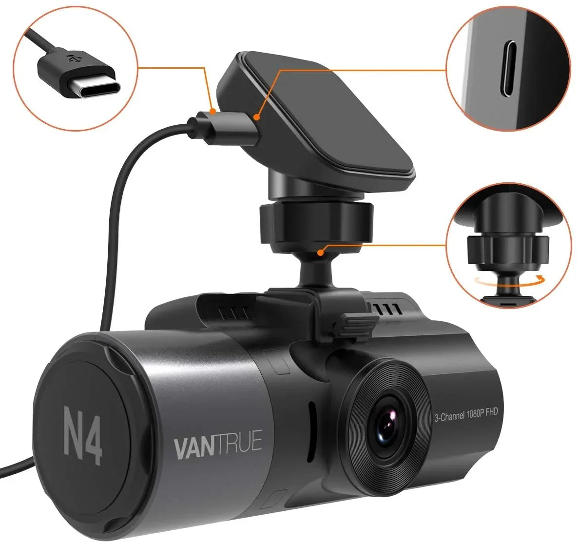 N4, N2S, X4S, T3 Dash Cam GPS Receiver Module Type C USB Port Adhesive Mount for Windows and Mac