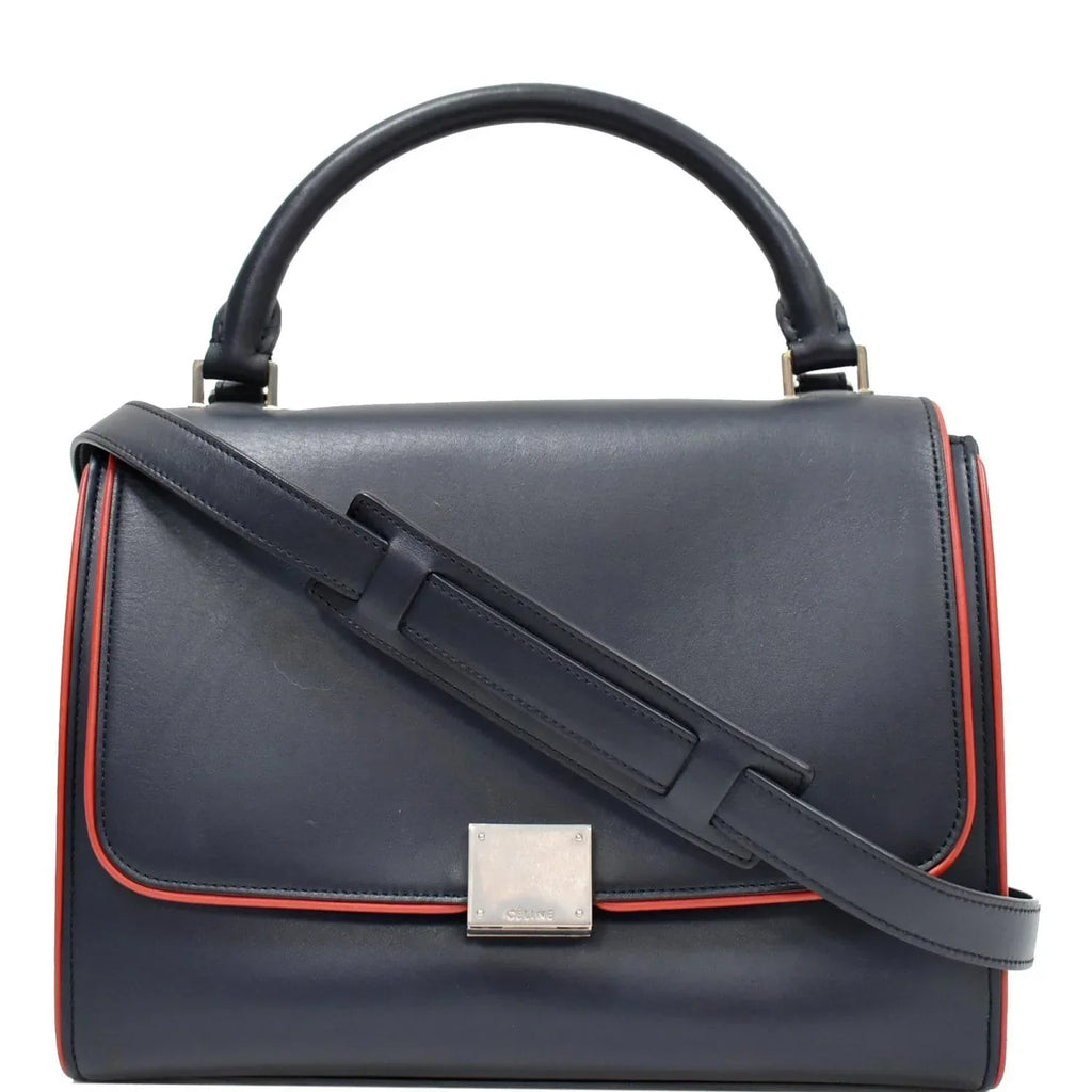 Pre-owned CELINE Trapeze Small 2way Leather Tote Shoulder Bag Blue