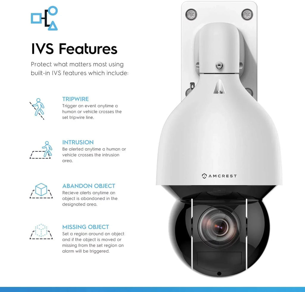 Amcrest 4MP Outdoor PTZ POE + IP Camera Pan Tilt Zoom (Optical 32x Motorized) UltraHD POE+ Camera Security Speed Dome, People and Vehicle Detection AI, 492ft Night Vision POE+ (802.3at) IP4M-1083EW-AI