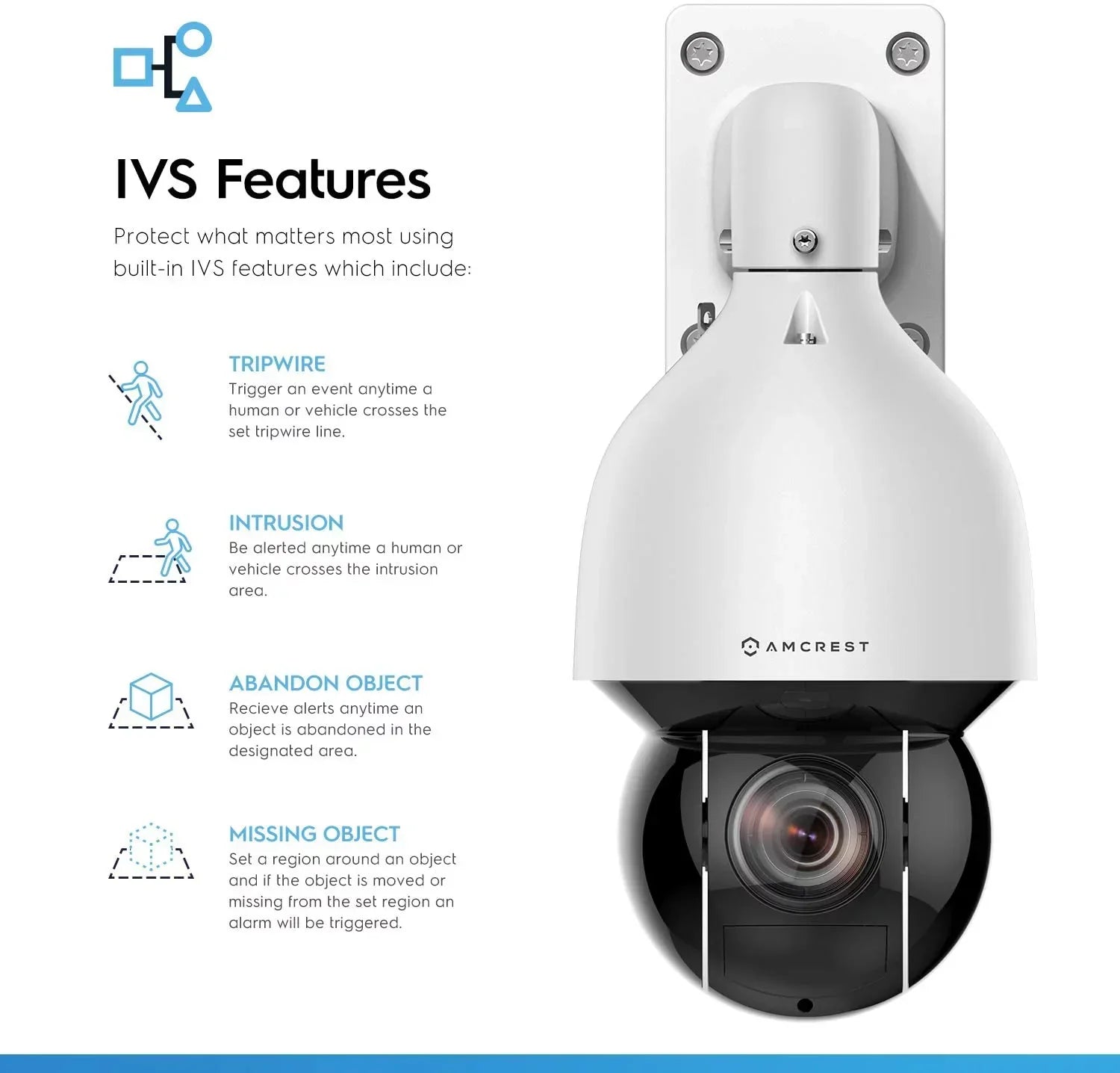 Amcrest 4MP Outdoor PTZ POE + IP Camera Pan Tilt Zoom (Optical 32x Motorized) UltraHD POE+ Camera Security Speed Dome, People and Vehicle Detection AI, 492ft Night Vision POE+ (802.3at) IP4M-1083EW-AI