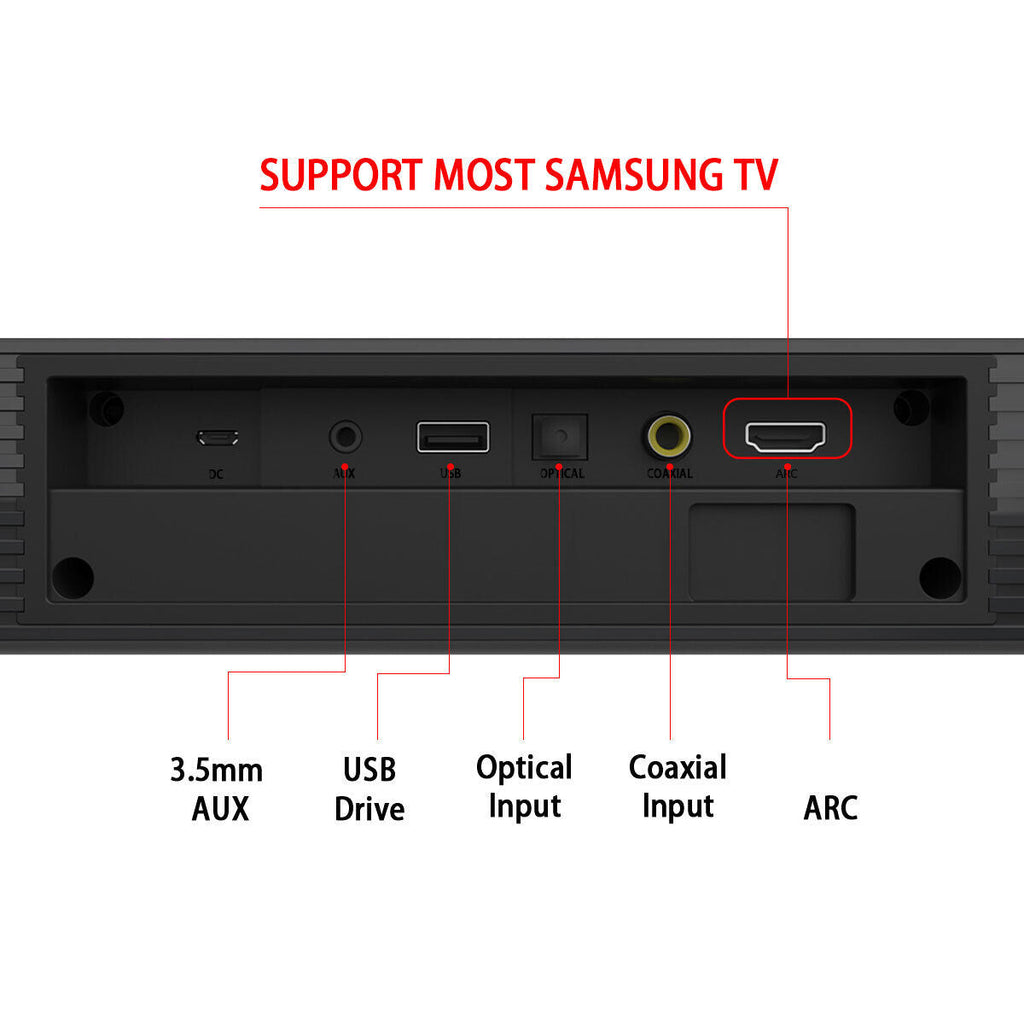 CJC Sound Bars for TV PC Gaming Monitor Sound Bar with Bluetooth 5.0/HDMI ARC/AUX/USB Bass Adjustable Wall Mountable
