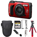 Olympus OM SYSTEM Tough TG-7 Digital Camera (Red) + Tripod + Case - 64GB Kit