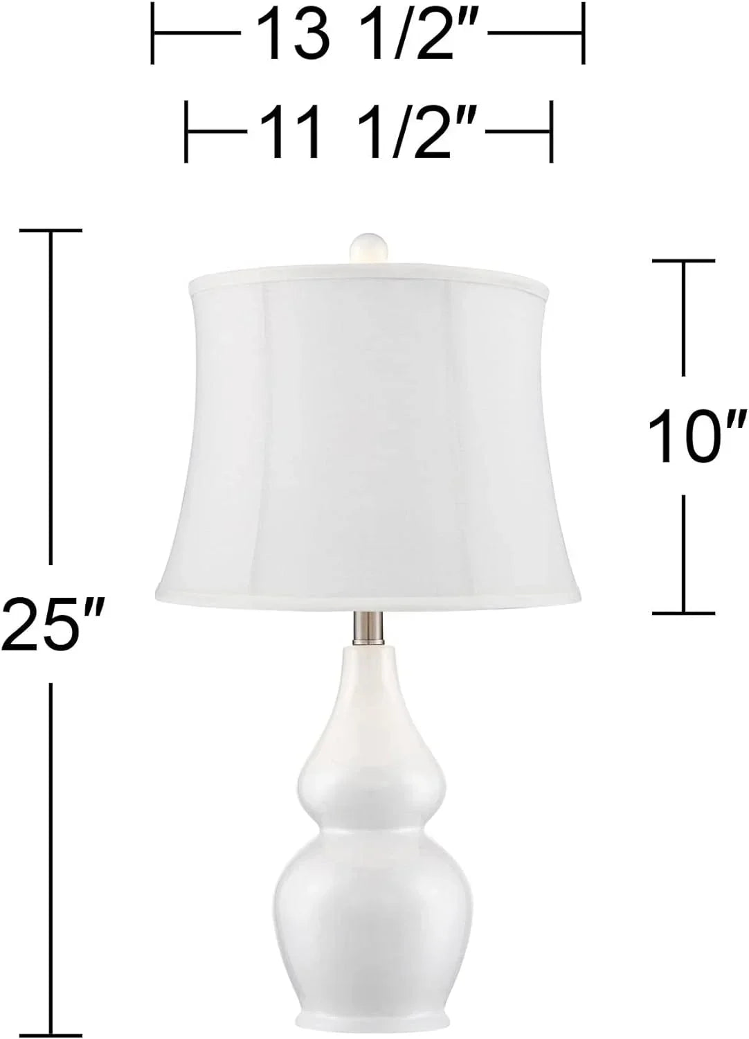 TJUNBOLIFE Lighting Jane Modern Table Lamps 25" Tall  White Ceramic Double Gourd Softback Fabric Tapered Drum Shade for Bedroom Living Room House Home Bedside Nightstand Office Entryw