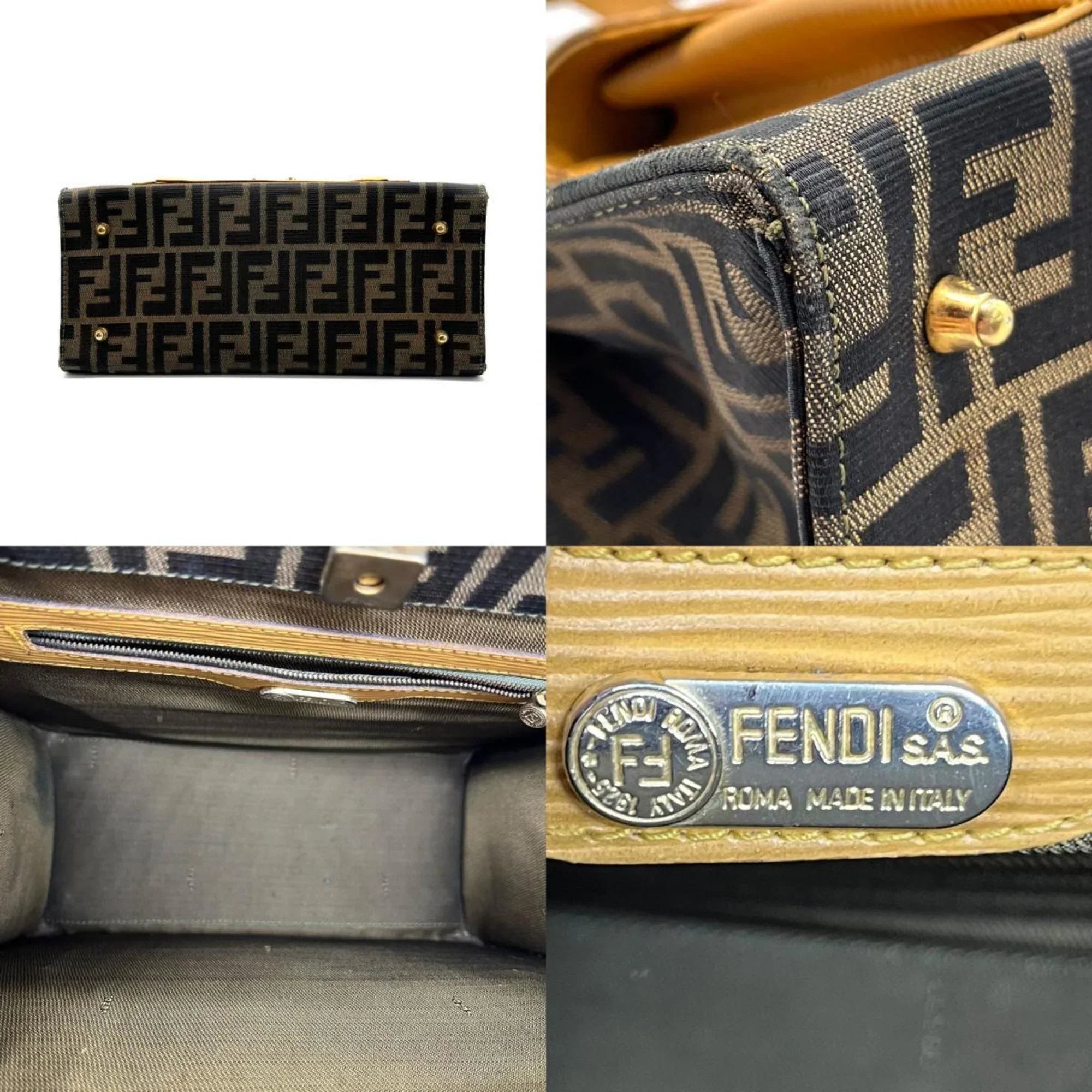 Pre-Owned FENDI Handbag Shoulder Bag Zucca Canvas/Leather Brown x Beige Unisex (Good)