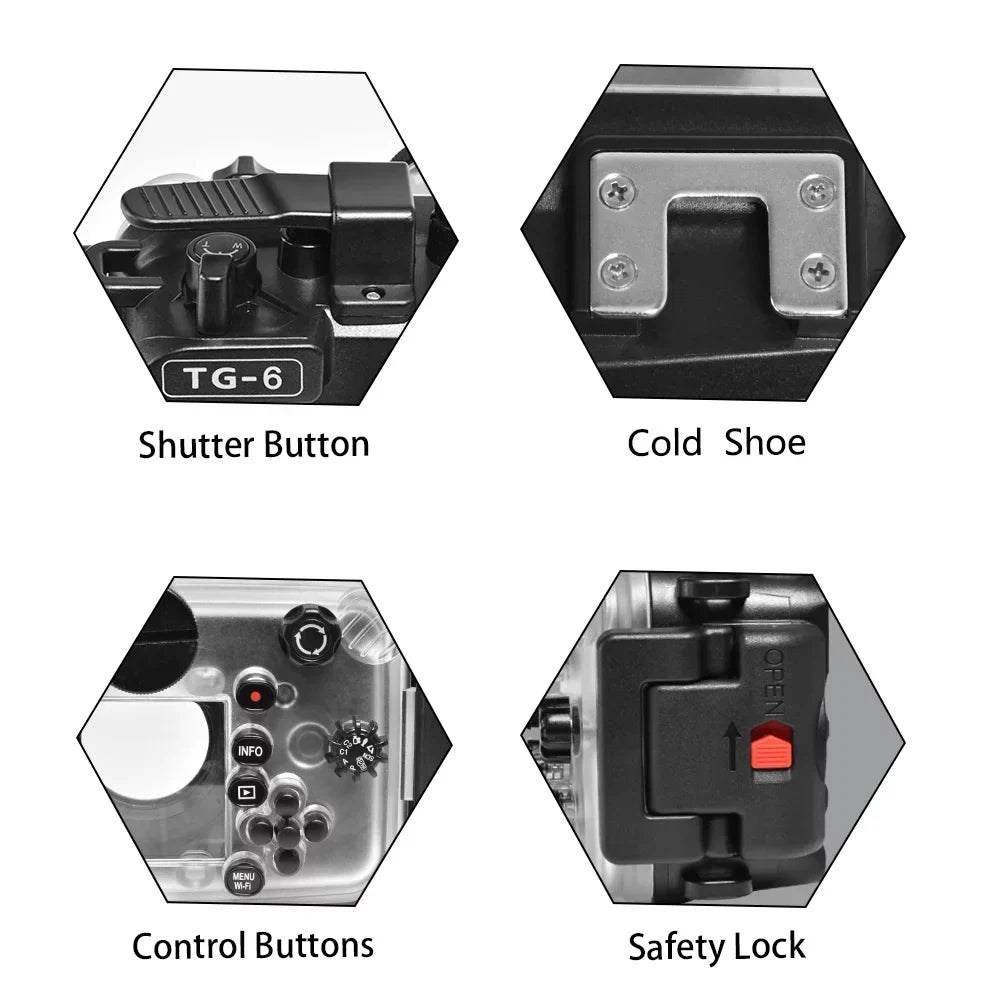 Sea frogs Underwater Camera Housing, Waterproof Diving Case for Olympus TG-6, 60m/195ft Protection