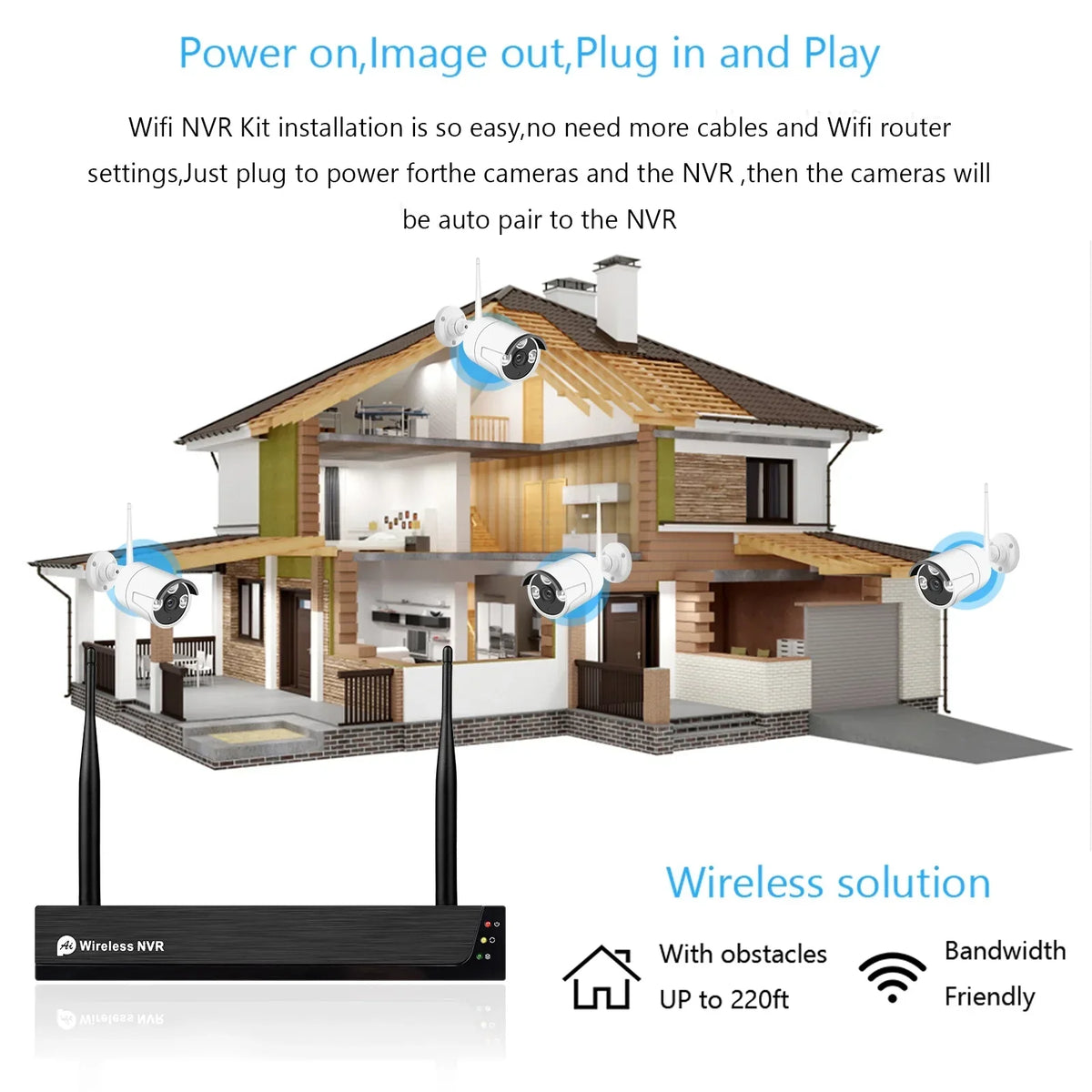 8CH 1080P Wireless Camera System, 8Channel 1080P CCTV NVR + 8PCS 1080P 2.0MP Indoor Outdoor IP Cameras with Night Vision, Motion Alert, Tuya Smart App Remote Access, No Hard Drive