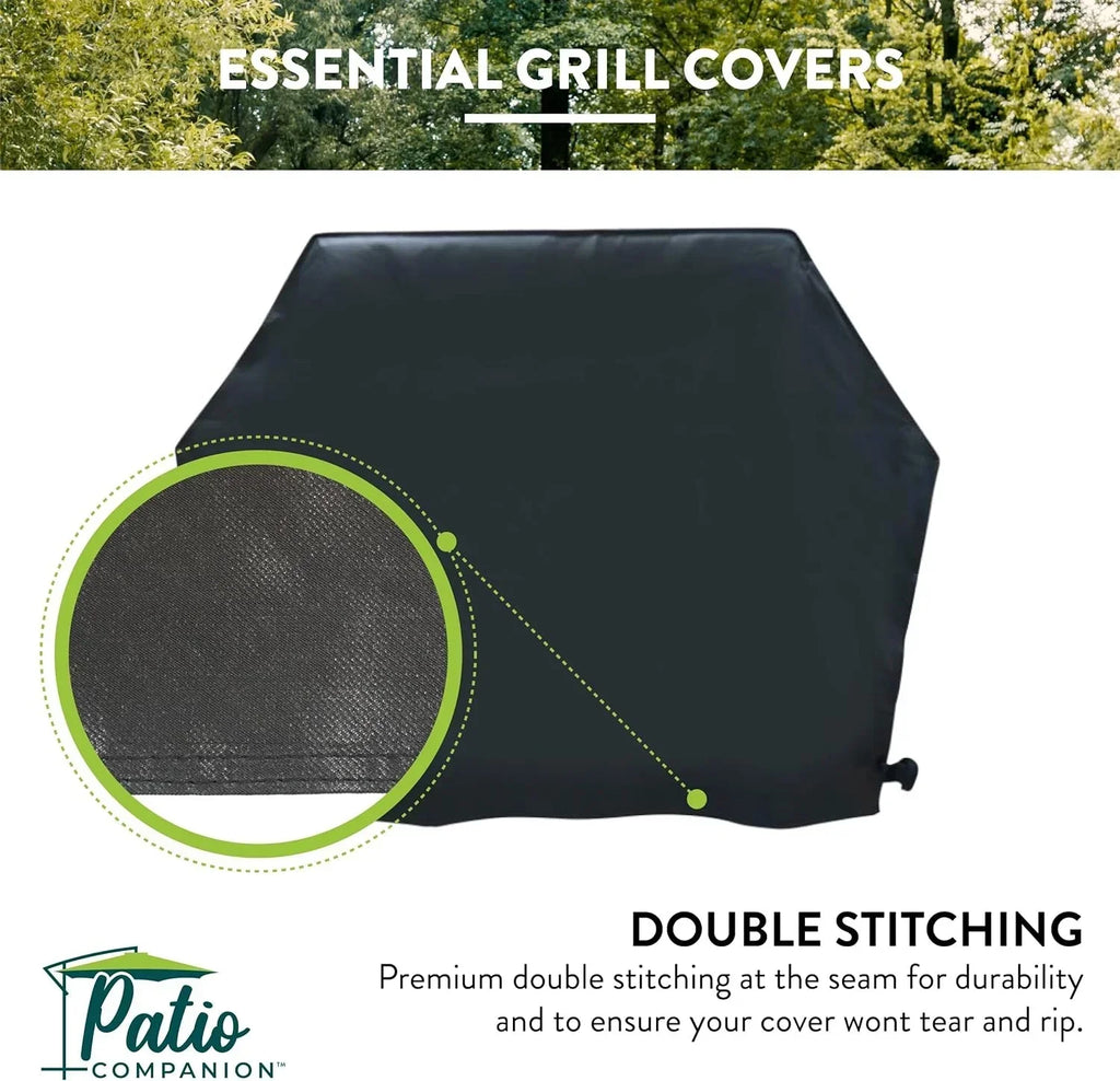Patio Companion Essential, 80 Inch BBQ Grill Cover, 1 Year Warranty, Heavy-Duty Material, Waterproof and Weather Resistant, Gas Grill Cover for Weber, Char Broil, Broil King, Etc. Black