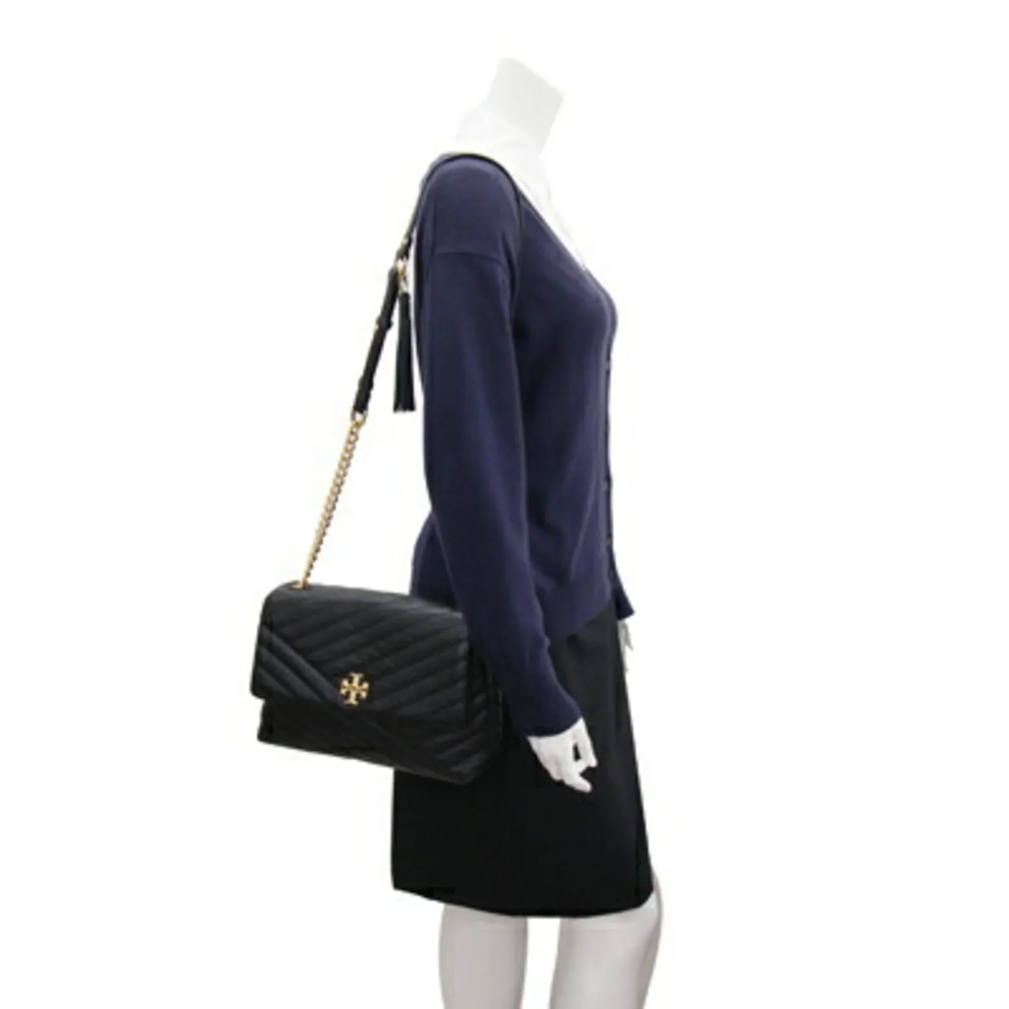 Pre-Owned Tory Burch Shoulder Bag Kira Chevron 58465 Black Leather Chain Quilted Women's TORY BURCH (Good)