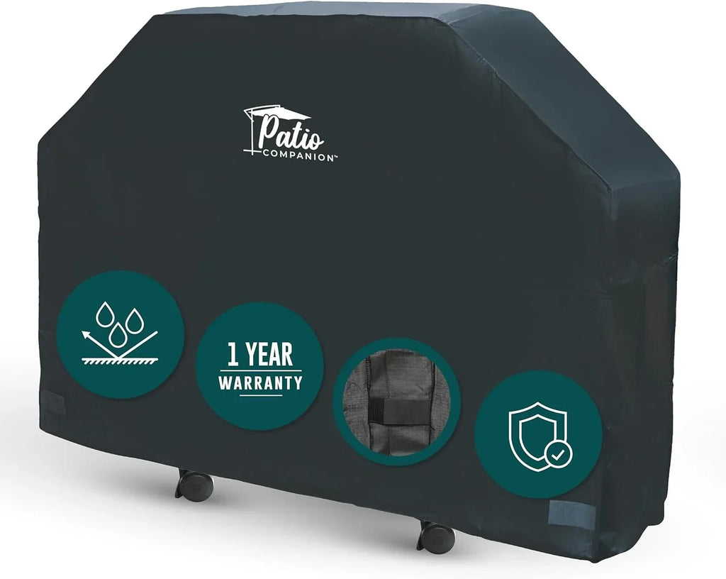 Patio Companion Essential, 80 Inch BBQ Grill Cover, 1 Year Warranty, Heavy-Duty Material, Waterproof and Weather Resistant, Gas Grill Cover for Weber, Char Broil, Broil King, Etc. Black