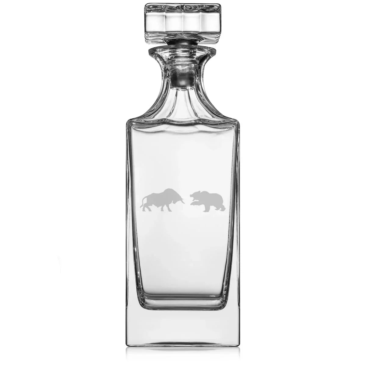 30 oz Glass Whiskey Decanter with Glass Stopper Gift Bull Vs Bear Stock Market Day Trader