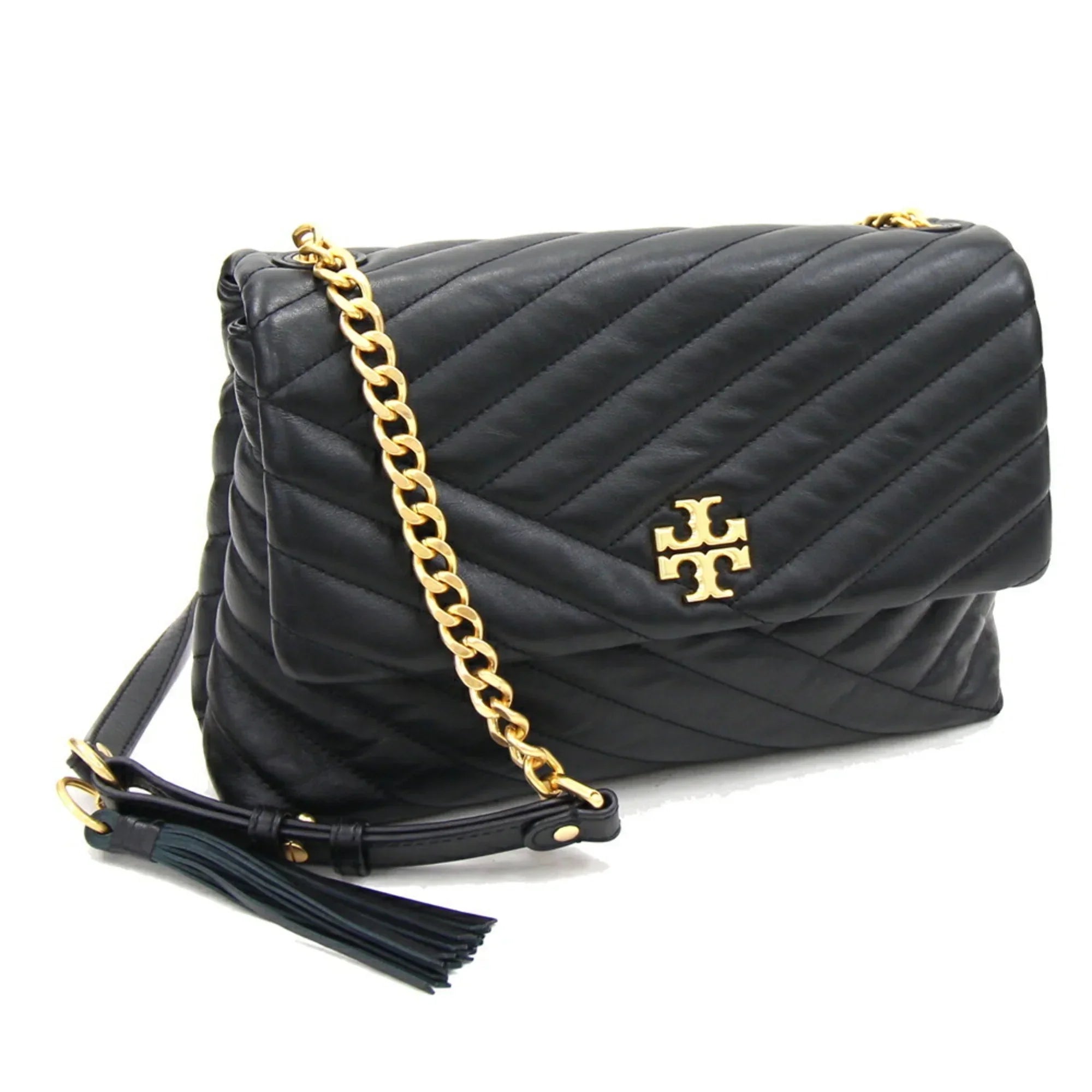 Pre-Owned Tory Burch Shoulder Bag Kira Chevron 58465 Black Leather Chain Quilted Women's TORY BURCH (Good)