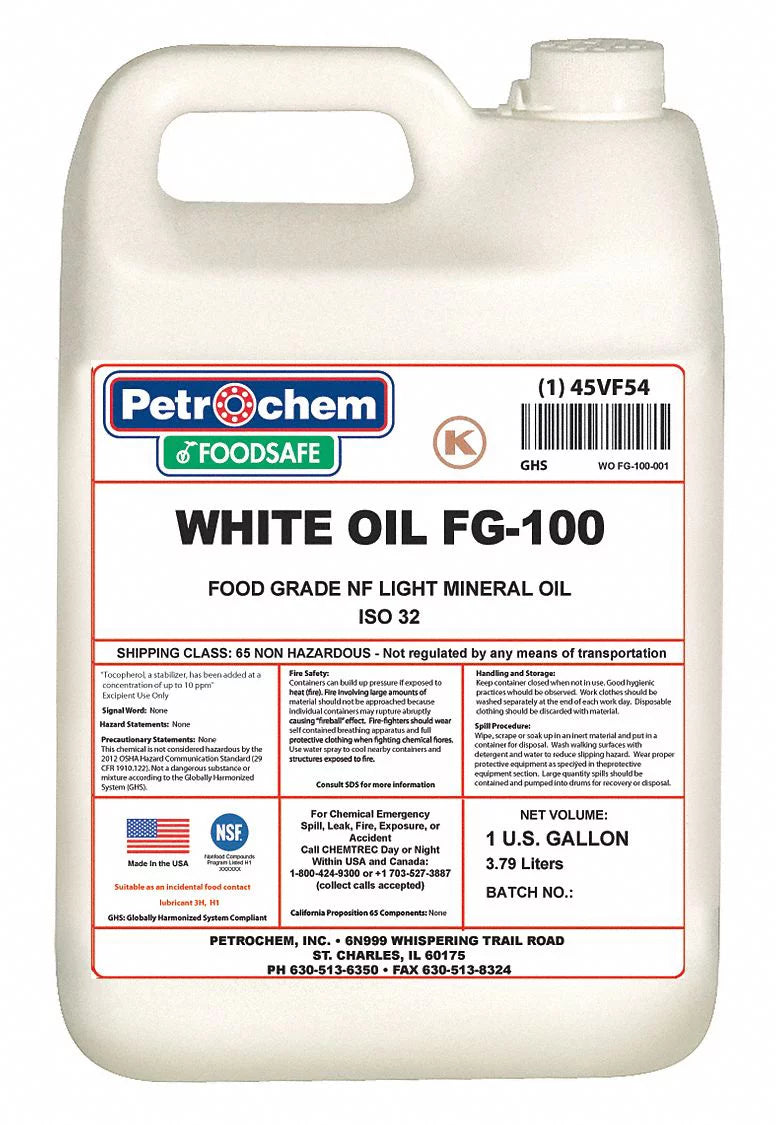 Petrochem Mineral Hydraulic Oil,Food Grade,1 gal.  WO FG-100-001