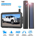 Auto-Vox Solar Wireless Backup Camera for Campervans, 2 Channel Wireless License Plate Back Up Rear View Camera with Solar Panel for Trucks Trailers (TW1)