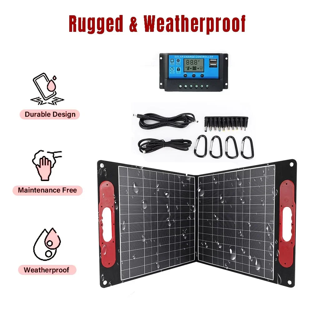 200 Watts Folding Solar Panel Kit, Solar Generator Charger with Digital Adapter for Caravan Boat/Car/RV/Automobile Battery