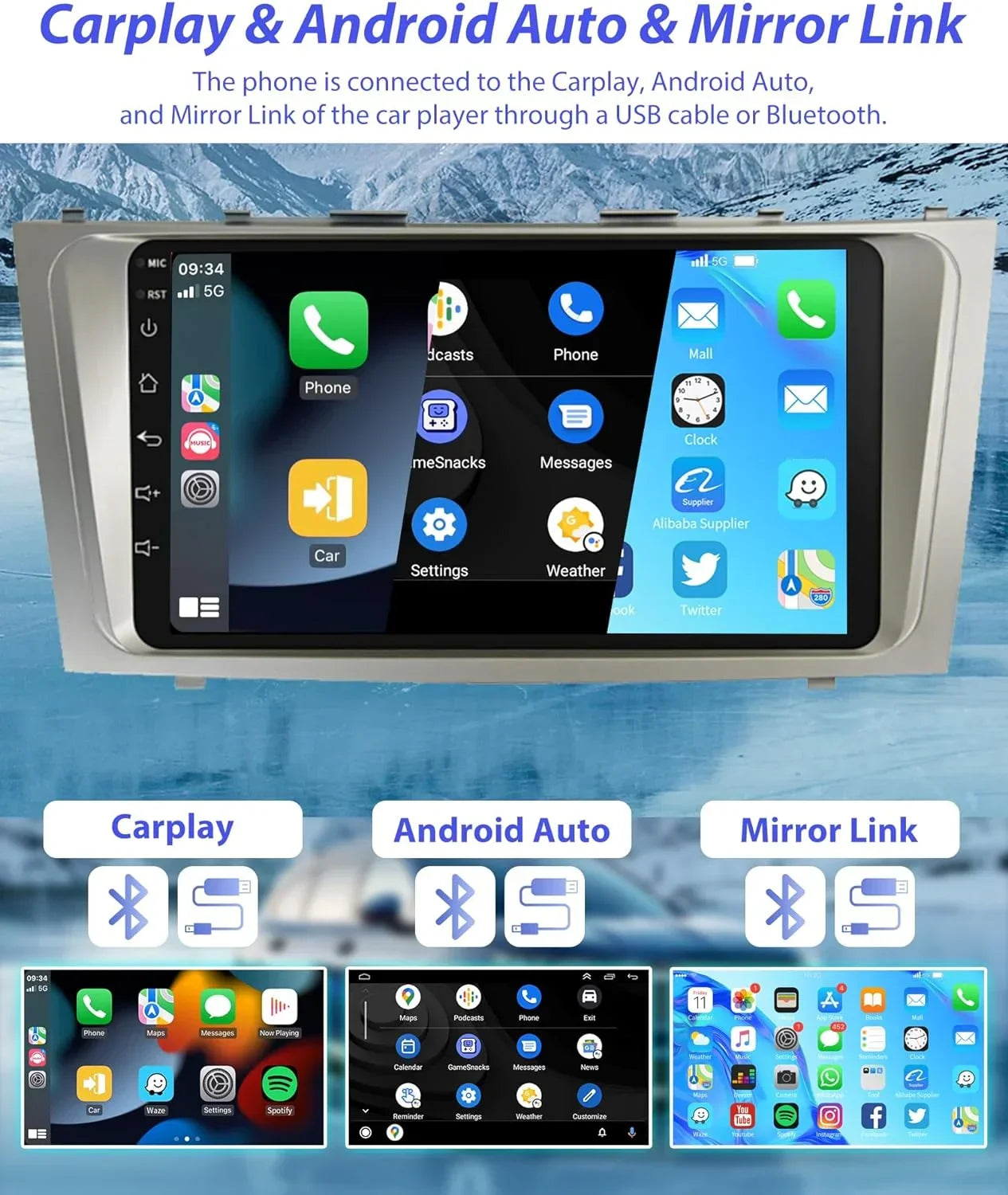THONZER 2G+32G  Carplay Android Car Stereo for Toyota Camry 2006-2011, 9 Inch Touch Screen Android Auto Car Radio Bluetooth GPS Navigation WiFi SWC FM USB Camry Radio + Backup Camera