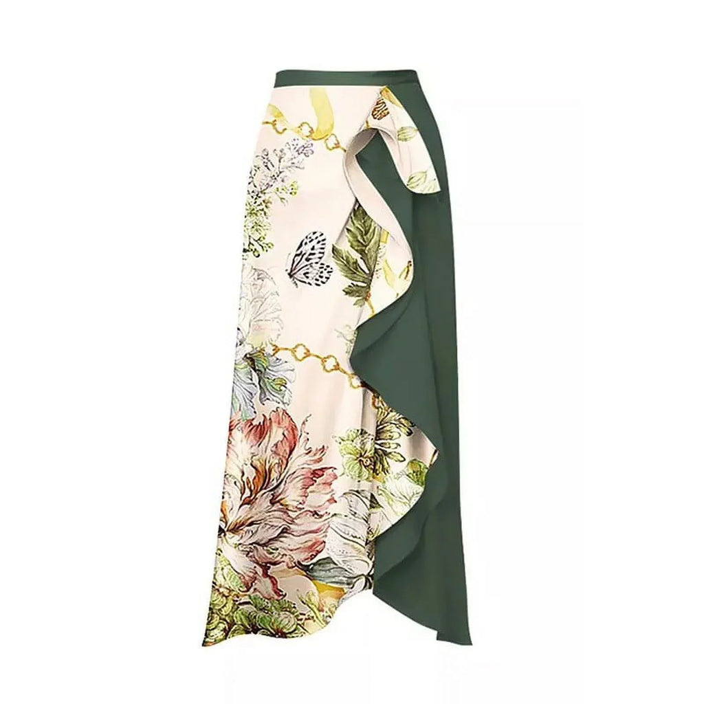 split swimsuit for women and retro printing strapping swimwear beach skirt