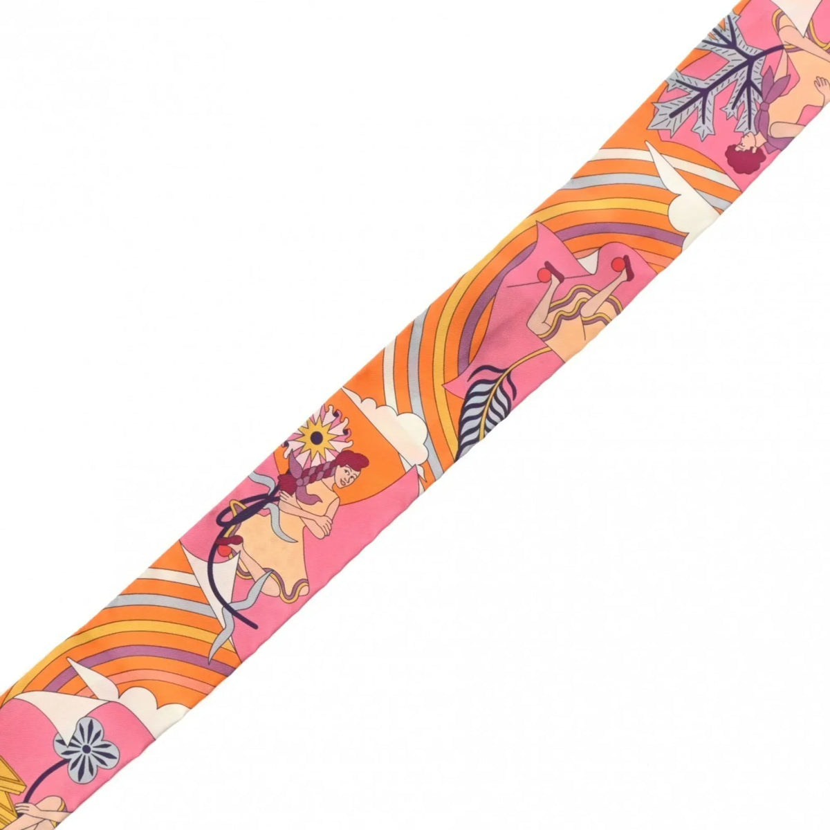 Pre-Owned HERMES Twilly Carres Volants Orange/Rose/Mauve - Women's 100% Silk Scarf Muffler (Like New)