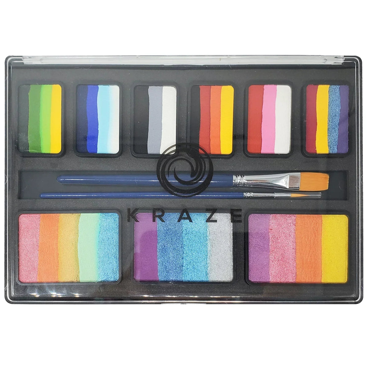 Kraze FX Celebration Professional Face Painting One Stroke Split Cake Palette, Water Activated, Hypoallergenic, Safe, Non Toxic Halloween Party Makeup Face Paint Kit for Sensitive Skin, Kids & Adults