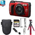 Olympus OM SYSTEM Tough TG-7 Digital Camera (Red) + Tripod + 1 Yr Warranty - 64GB Kit