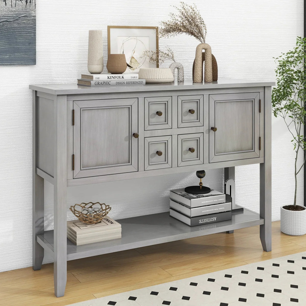 TREXM Cambridge Series Ample Storage Vintage Console Table with Four Small Drawers and Bottom Shelf for Living Rooms  Entrances and Kitchens (Espresso  OLD SKU  WF190263AAP)