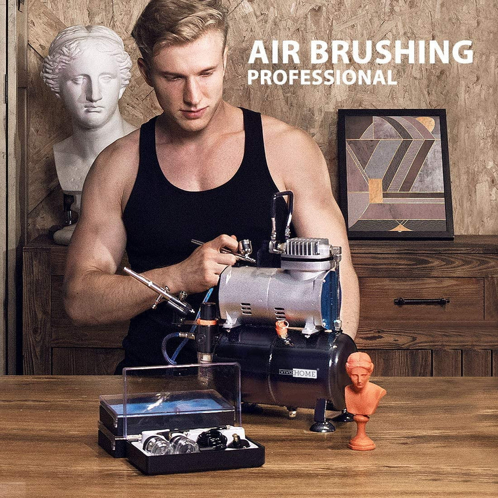 VIVOHOME 110-120V Professional Airbrushing Paint System with 1/5 HP Air Compressor and 1 Airbrush Kit for Tattoo Makeup Shoes Cake Decoration