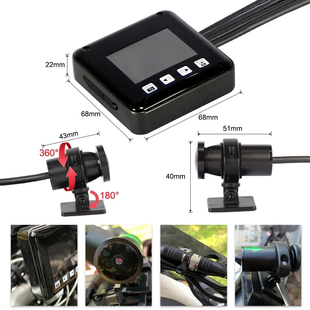 VSYSTO 2 Inch Screen HD 1080P Motorcycle Dash Cam, Full Body Waterproof SonyIMX307 150° Wide Angle Fish Eye Lens Front and Rear Camera, WDR, Night Vision, Loop Recording, G-sensor