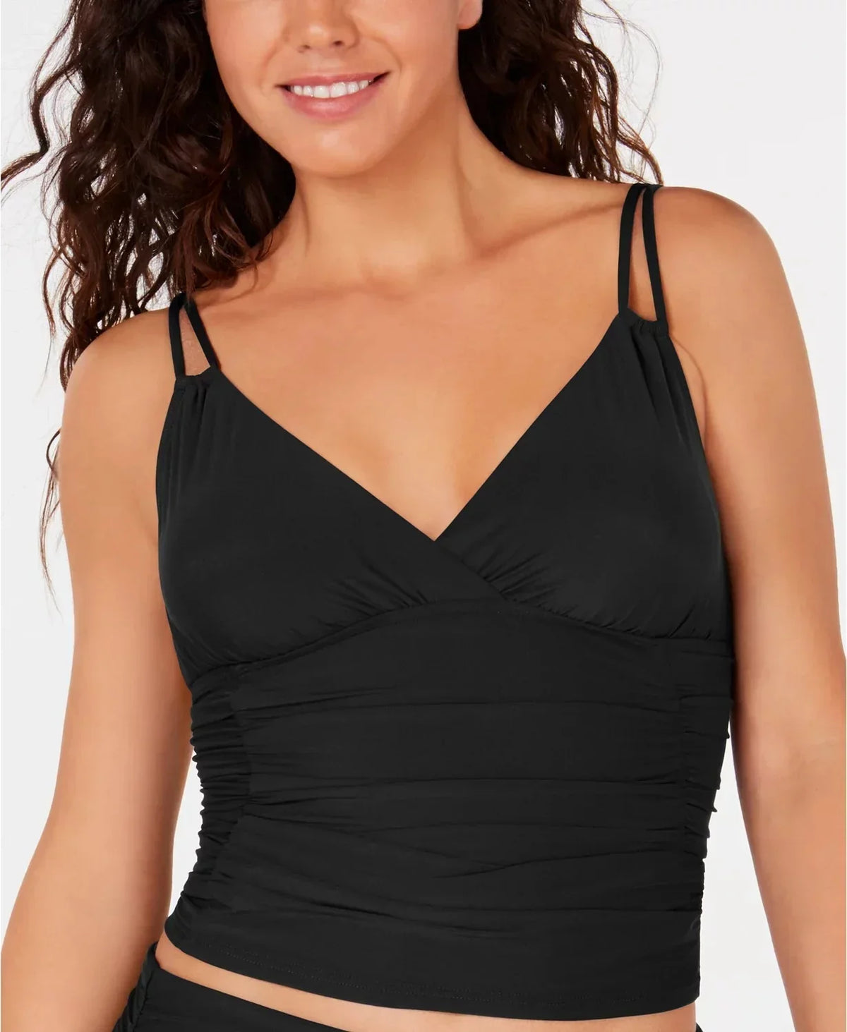 Calvin Klein BLACK Ruched Tankini Swim Top, US X-Small