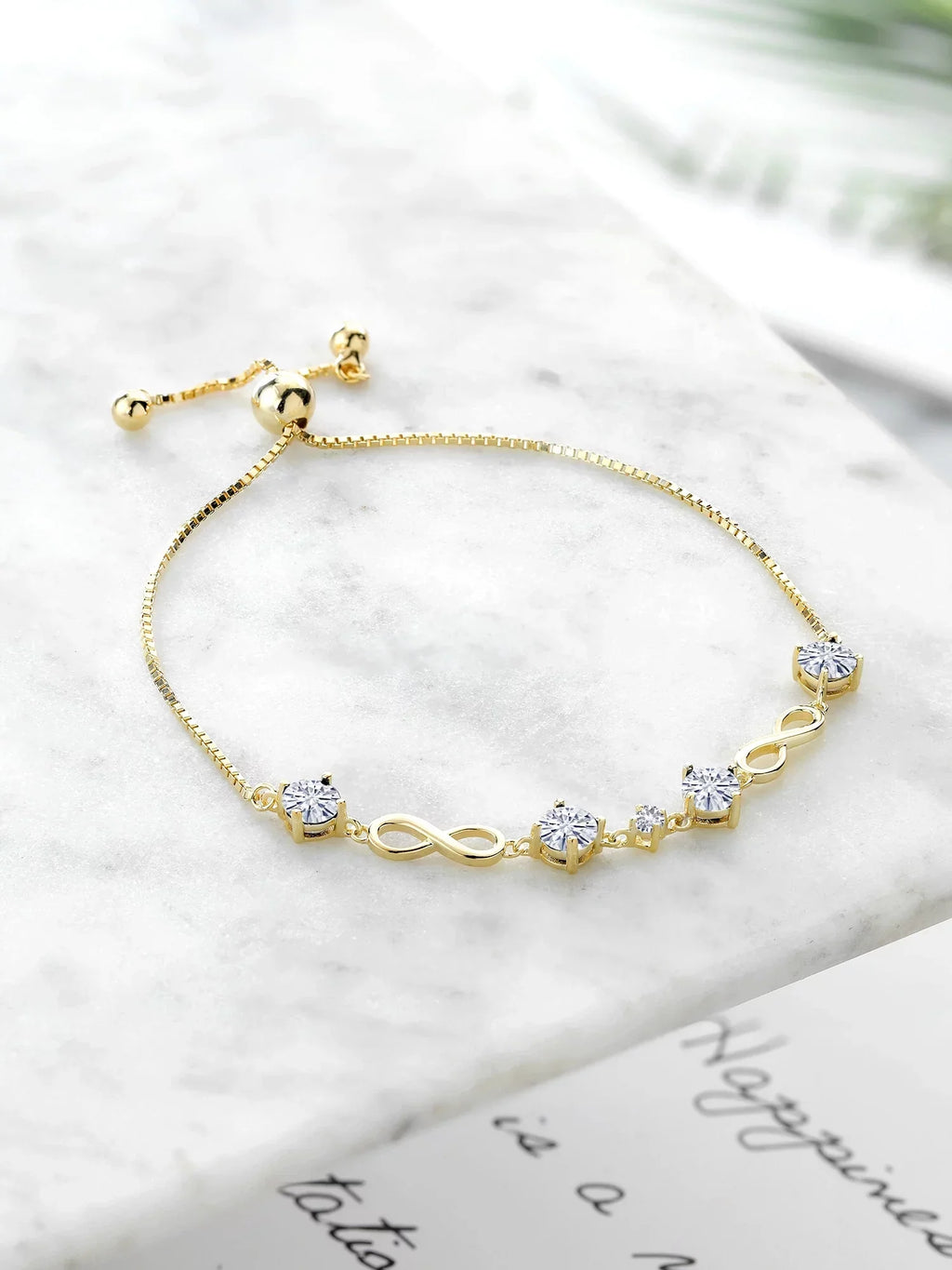 Gem Stone King 18K Yellow Gold Plated Silver White Created Sapphire Bracelet For Women Set with Moissanite (2.05 Cttw)